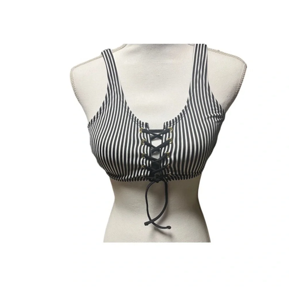 Bebe striped lace up bikini top‎